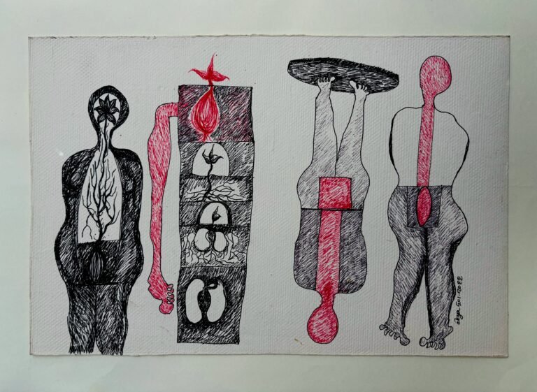 Soul and nature-29 | Pen on handmade paper | 1'1" × 9.5" | 2021