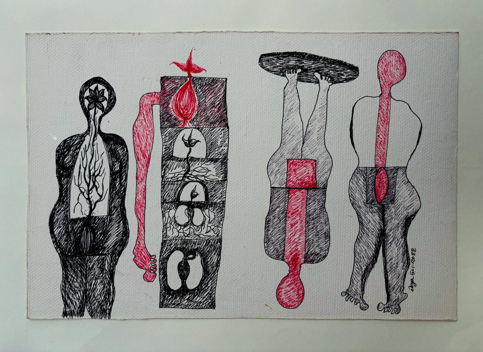 Soul and nature-29 | Pen on handmade paper | 1'1" × 9.5" | 2021